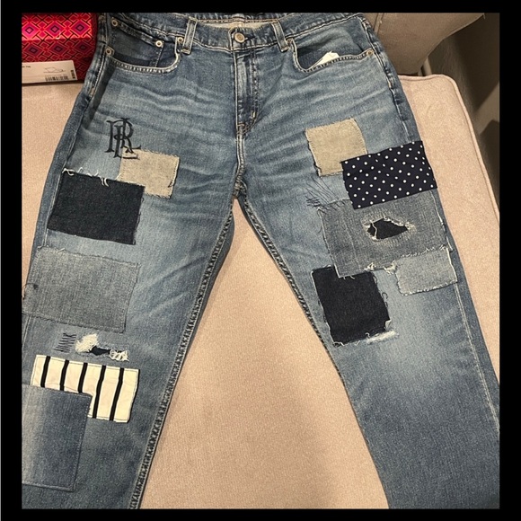 Lauren Ralph Lauren Blue Patchwork Straight Leg Jeans - Picture 2 of 8